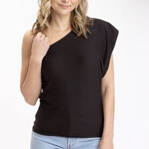 Threads 4 Thought Luxe Jersey Black One Shoulder Top Size 3X NWT